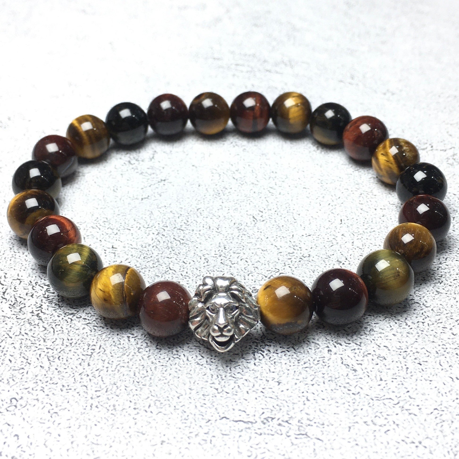 Natural Colorful Tiger Eyes Beaded Bracelet Elastic Adjustable Gemstone Bracelet Lion Style