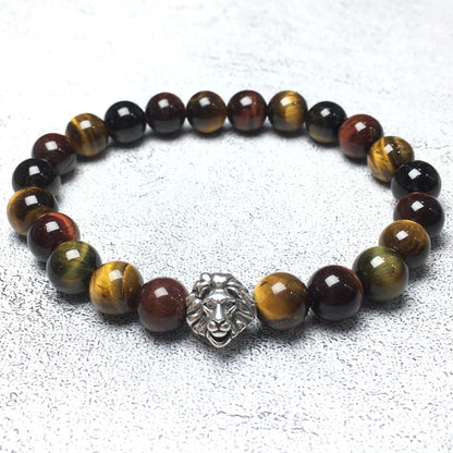 Natural Colorful Tiger Eyes Beaded Bracelet Elastic Adjustable Gemstone Bracelet Lion Style