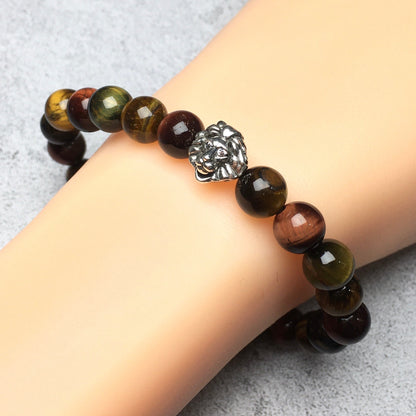 Natural Colorful Tiger Eyes Beaded Bracelet Elastic Adjustable Gemstone Bracelet Lion Style