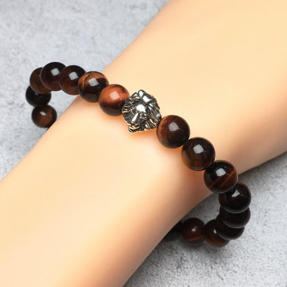 Natural Red Tiger Eyes Beaded Bracelet Elastic Adjustable Gemstone Bracelet Lion Style