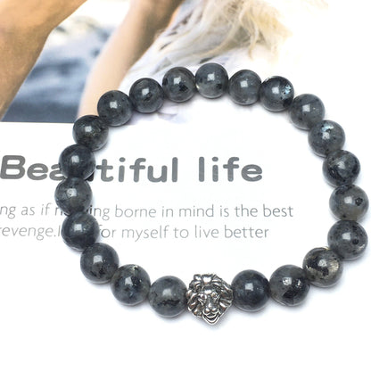 Natural Labradorite Beaded Bracelet Elastic Adjustable Gemstone Bracelet Lion Style