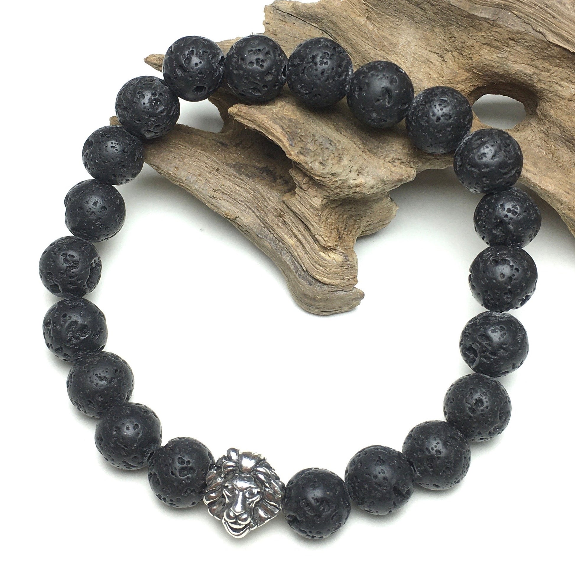 Natural Lava Stone Beaded Bracelet Elastic Adjustable Gemstone Bracelet Lion Style
