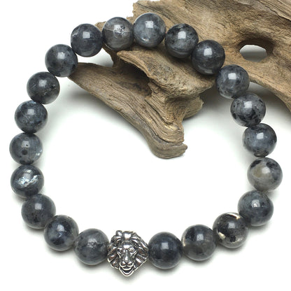 Natural Labradorite Beaded Bracelet Elastic Adjustable Gemstone Bracelet Lion Style