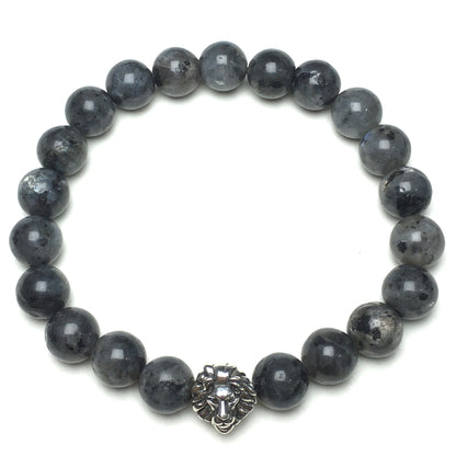 Natural Labradorite Beaded Bracelet Elastic Adjustable Gemstone Bracelet Lion Style