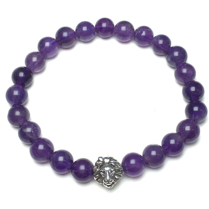 Natural Amethyst Beaded Bracelet Elastic Adjustable Gemstone Bracelet Lion Style