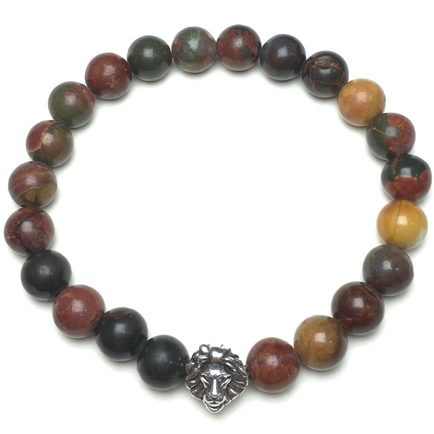 Natural Picasso Jasper Beaded Bracelet Elastic Adjustable Gemstone Bracelet Lion Style