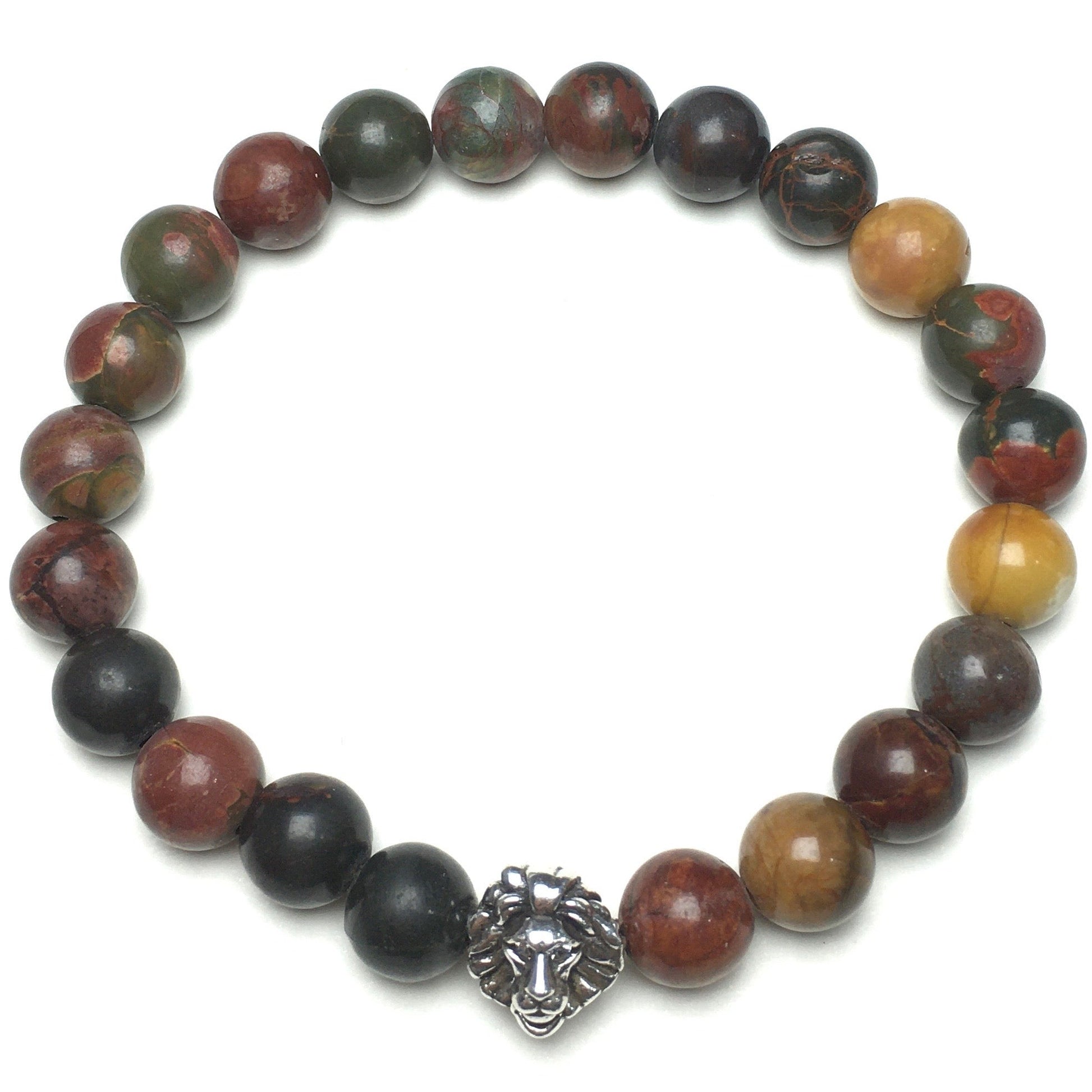 Natural Picasso Jasper Beaded Bracelet Elastic Adjustable Gemstone Bracelet Lion Style