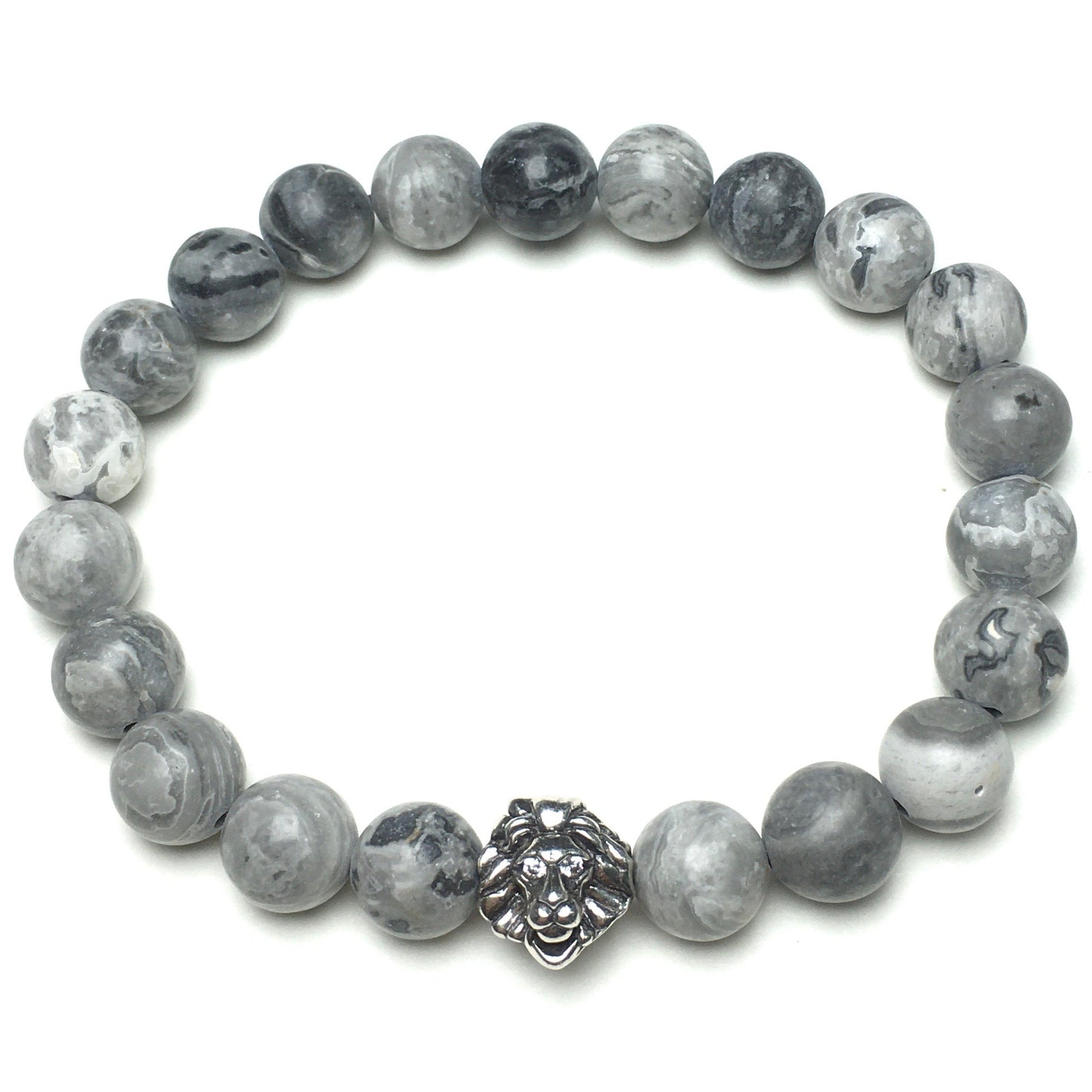 Natural Map Stone Beaded Bracelet Elastic Adjustable Gemstone Bracelet Lion Style