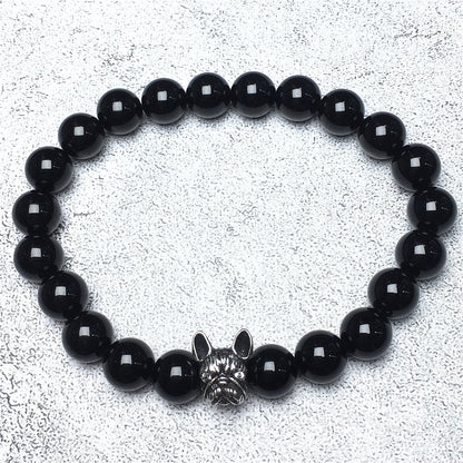 Natural Black Onyx Beaded Bracelet Jewelry French Bulldog Bracelet For Men Women