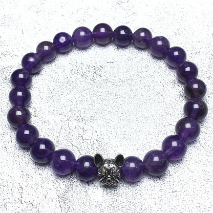 Natural Amethyst Beaded Bracelet Jewelry French Bulldog Bracelet For Men Women