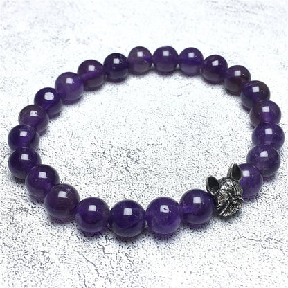 Natural Amethyst Beaded Bracelet Jewelry French Bulldog Bracelet For Men Women