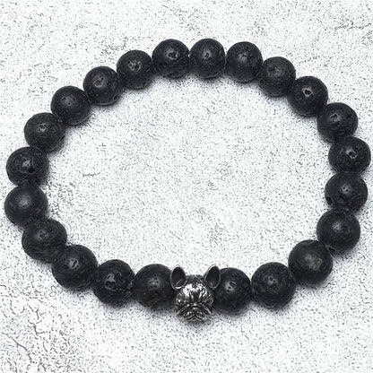 Natural Lava Stone Beaded Bracelet Jewelry French Bulldog Bracelet For Men Women