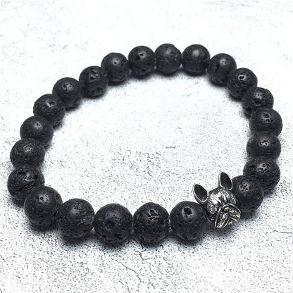 Natural Lava Stone Beaded Bracelet Jewelry French Bulldog Bracelet For Men Women