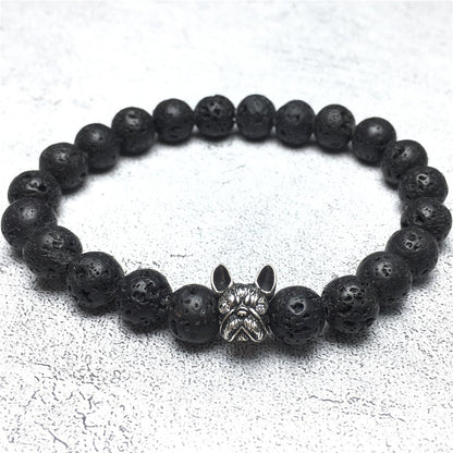 Natural Lava Stone Beaded Bracelet Jewelry French Bulldog Bracelet For Men Women