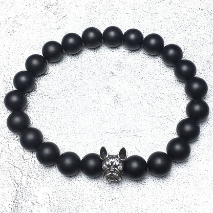 Natural Matte Onyx Beaded Bracelet Jewelry French Bulldog Bracelet For Men Women