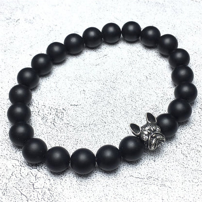 Natural Matte Onyx Beaded Bracelet Jewelry French Bulldog Bracelet For Men Women