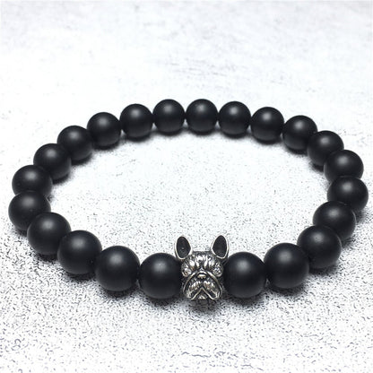 Natural Matte Onyx Beaded Bracelet Jewelry French Bulldog Bracelet For Men Women