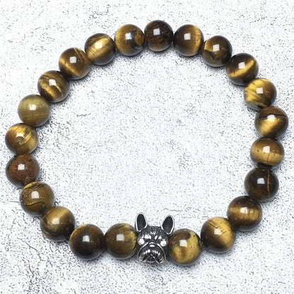 Natural Tiger Eyes Beaded Bracelet Jewelry French Bulldog Bracelet For Men Women