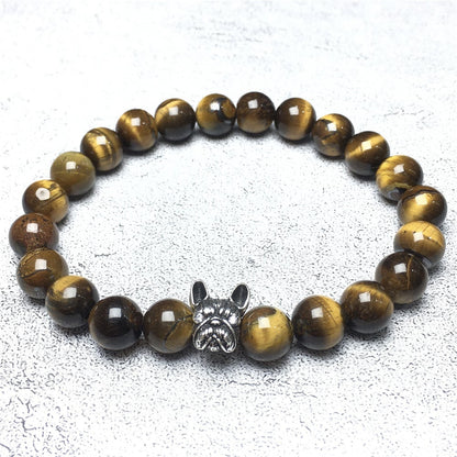 Natural Tiger Eyes Beaded Bracelet Jewelry French Bulldog Bracelet For Men Women