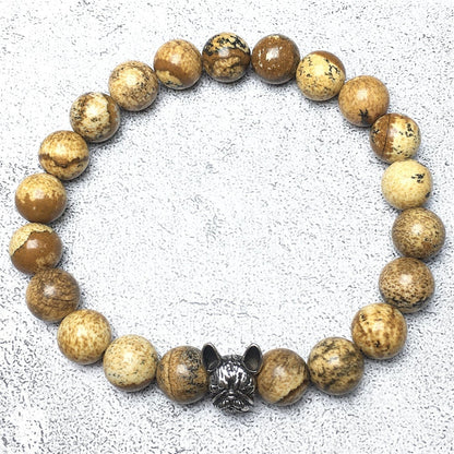 Natural Picture Jasper Beaded Bracelet Jewelry French Bulldog Bracelet For Men Women