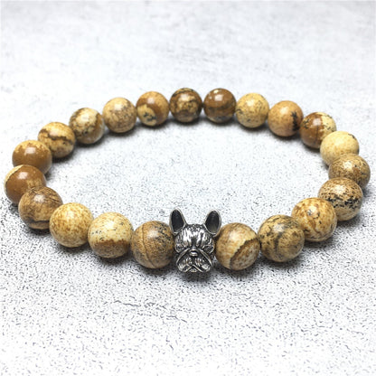 Natural Picture Jasper Beaded Bracelet Jewelry French Bulldog Bracelet For Men Women