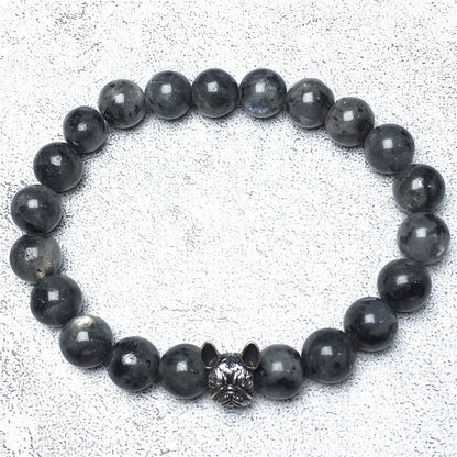 Natural Labradorite Beaded Bracelet Jewelry French Bulldog Bracelet For Men Women