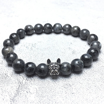 Natural Labradorite Beaded Bracelet Jewelry French Bulldog Bracelet For Men Women