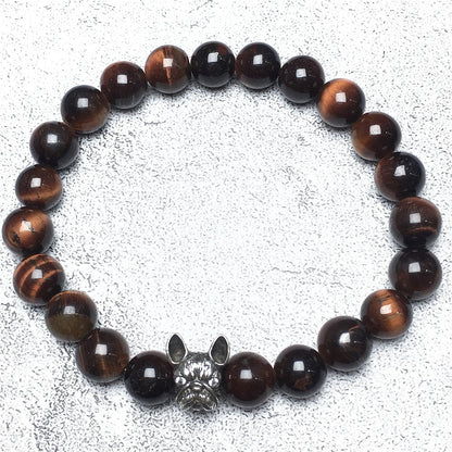 Natural Red Tiger Eyes Beaded Bracelet Jewelry French Bulldog Bracelet For Men Women