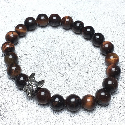Natural Red Tiger Eyes Beaded Bracelet Jewelry French Bulldog Bracelet For Men Women