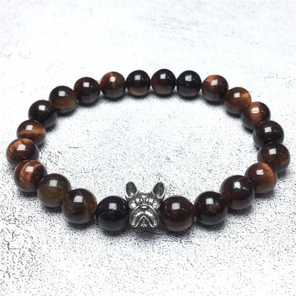 Natural Red Tiger Eyes Beaded Bracelet Jewelry French Bulldog Bracelet For Men Women