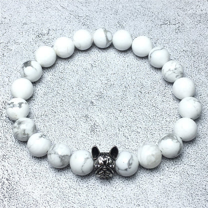 Natural Howlite Beaded Bracelet Jewelry French Bulldog Bracelet For Men Women