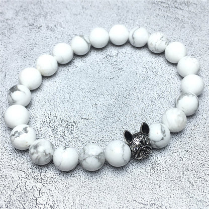 Natural Howlite Beaded Bracelet Jewelry French Bulldog Bracelet For Men Women