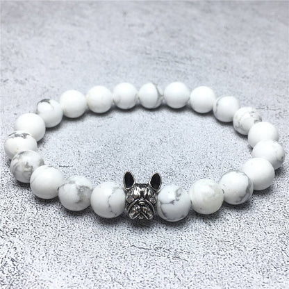 Natural Howlite Beaded Bracelet Jewelry French Bulldog Bracelet For Men Women