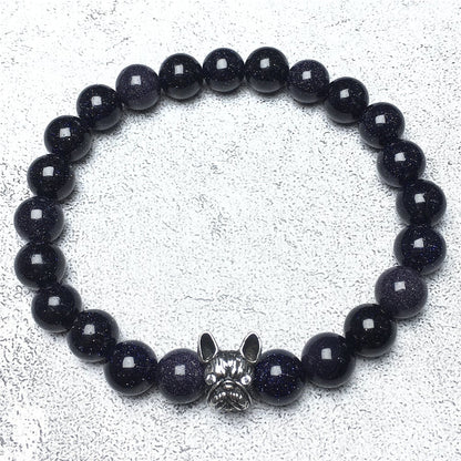 Natural Blue Sandstone Beaded Bracelet Jewelry French Bulldog Bracelet For Men Women