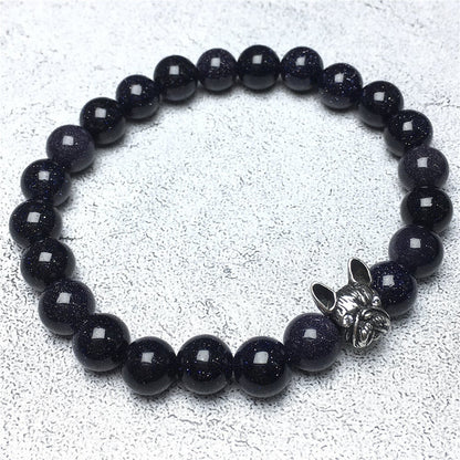 Natural Blue Sandstone Beaded Bracelet Jewelry French Bulldog Bracelet For Men Women