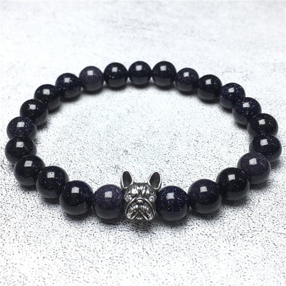 Natural Blue Sandstone Beaded Bracelet Jewelry French Bulldog Bracelet For Men Women
