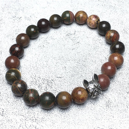 Natural Picasso Jasper Beaded Bracelet Jewelry French Bulldog Bracelet For Men Women