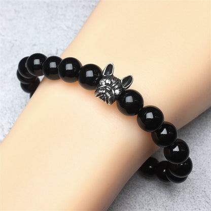 Natural Black Onyx Beaded Bracelet Jewelry French Bulldog Bracelet For Men Women