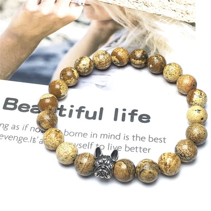 Natural Picture Jasper Beaded Bracelet Jewelry French Bulldog Bracelet For Men Women