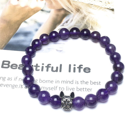 Natural Amethyst Beaded Bracelet Jewelry French Bulldog Bracelet For Men Women