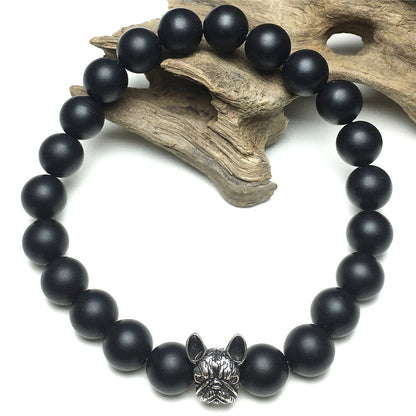 Natural Matte Onyx Beaded Bracelet Jewelry French Bulldog Bracelet For Men Women