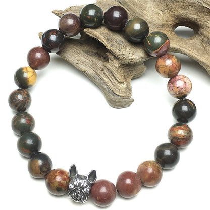 Natural Picasso Jasper Beaded Bracelet Jewelry French Bulldog Bracelet For Men Women