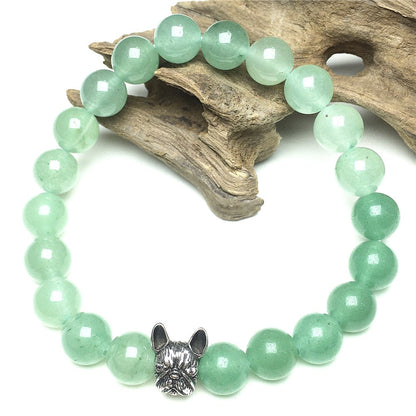 Natural Green Adventurine Beaded Bracelet Jewelry French Bulldog Bracelet For Men Women