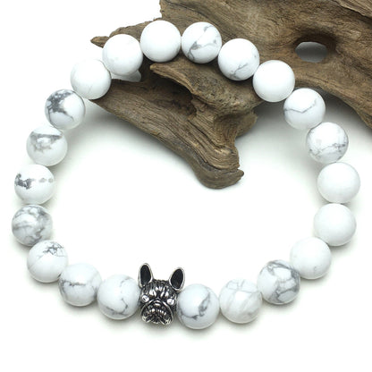 Natural Howlite Beaded Bracelet Jewelry French Bulldog Bracelet For Men Women
