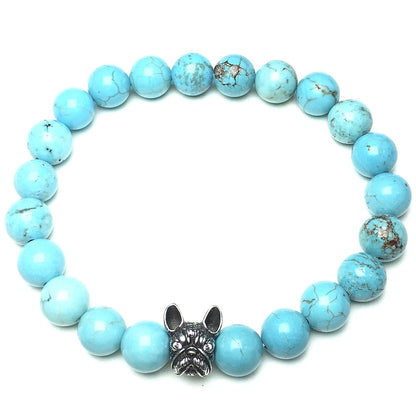 French Bulldog Bracelet For Men Women Natural Blue Turqouise Beaded Jewelry