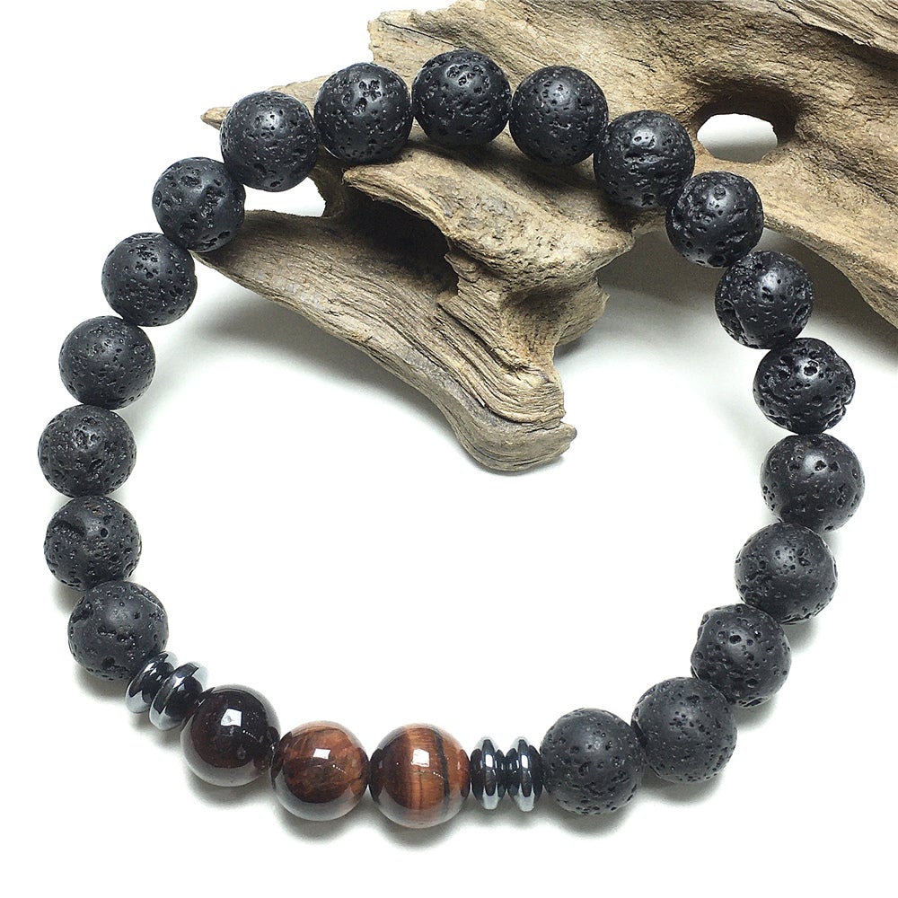 Lava Red Tigers Eye Stone Beaded Bracelet Gemstone Handmade Elastic Bracelets