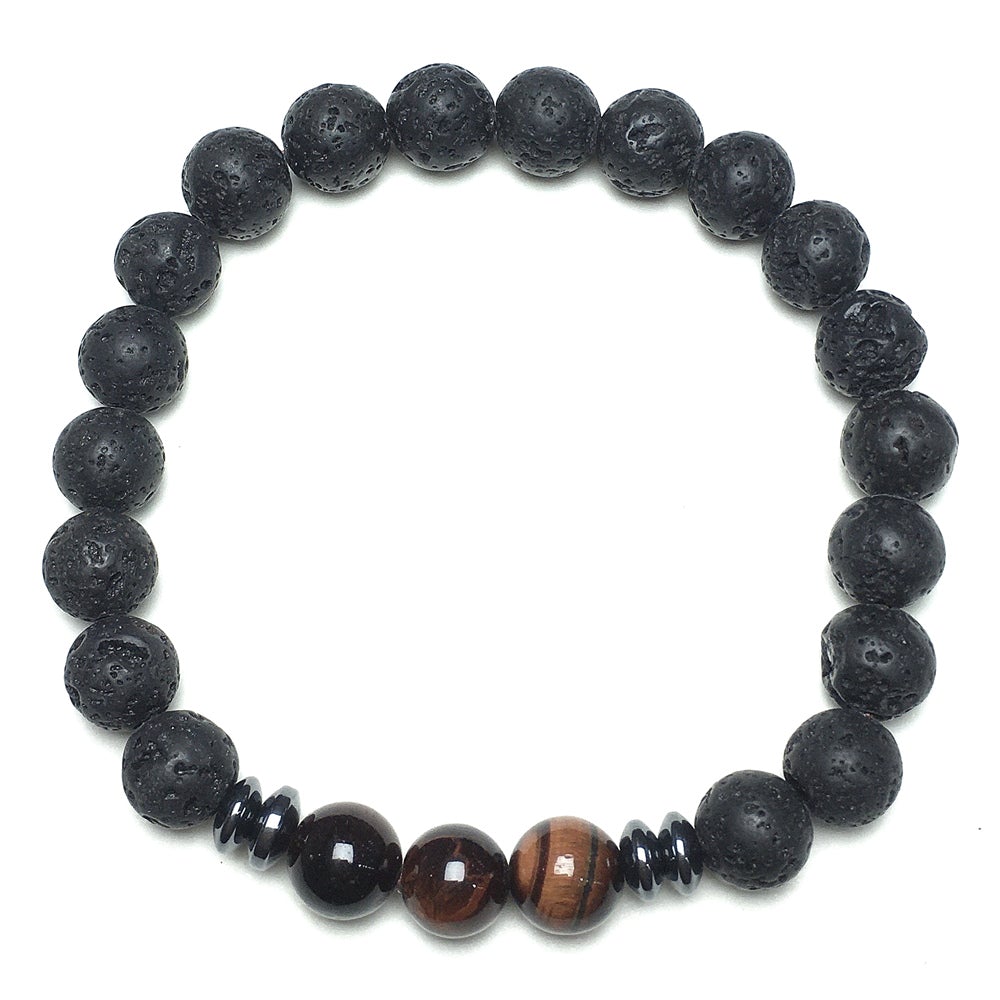 Lava Red Tigers Eye Stone Beaded Bracelet Gemstone Handmade Elastic Bracelets