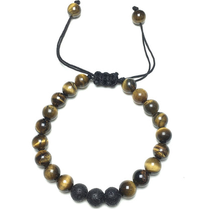 Lava Tigers Eye Stone Beaded Bracelet Gemstone Adjustable Braided Bracelets