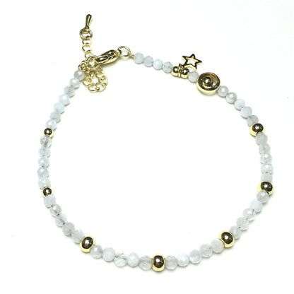 Moonstone Gemstone Adjustable Tiny Beads Gemstone Bracelet with Love Heart Charm