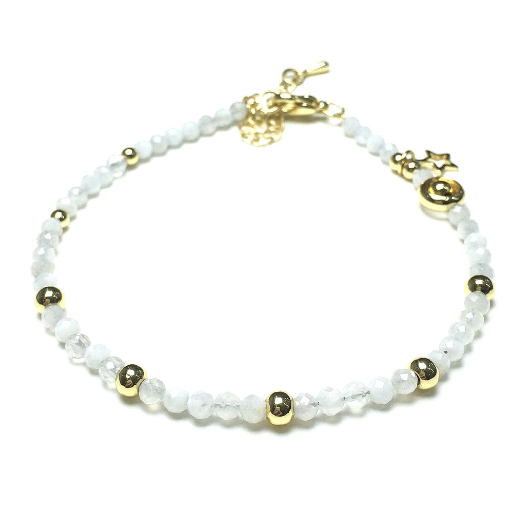 Moonstone Gemstone Adjustable Tiny Beads Gemstone Bracelet with Love Heart Charm